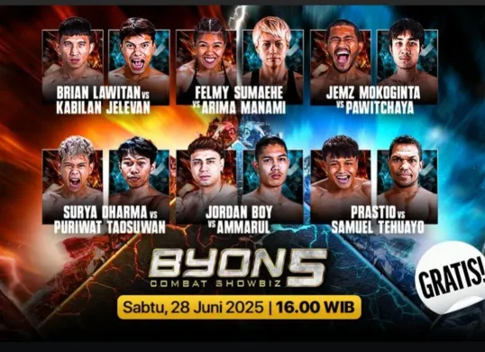 Link live streaming Byon Combat 5 yang menampilkan pertarungan sengit Kkajhe vs Azis. (Sumber: Vidio)