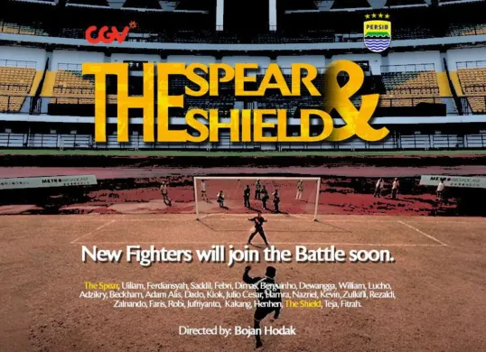 Poster pengumuman pemain baru Persib Bandung yang akan berlangsung di bioskop dengan tajuk 'The Spear & The Shield. (Sumber: Persib)