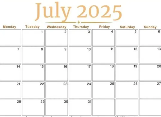 Ilustrasi - Kalender Juli 2025 tidak ada hari libur nasional ataupun cuti bersama. (Sumber: Pinterest/etzy)