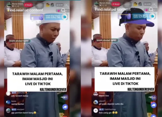 Dalam video viral di TikTok, terlihat seorang imam salat Tawarih melakukan live streaming hingga diberi gift. (Sumber: TikTok/@kaltengundercover)