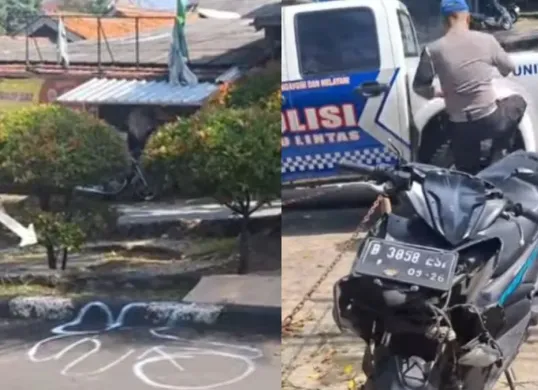 Kolase kecelakaan maut di Jalan Proklamasi Depok, yang menewaskan seorang pengendara motor pada hari pertama ibadah puasa Ramadhan, Sabtu 1 Maret 2025. (Sumber: Instagram/@infodepok_id)