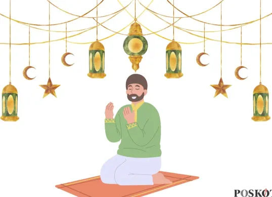 Ilustrasi salat tarawih sendiri di rumah. (Sumber: Poskota/Arip Apandi)