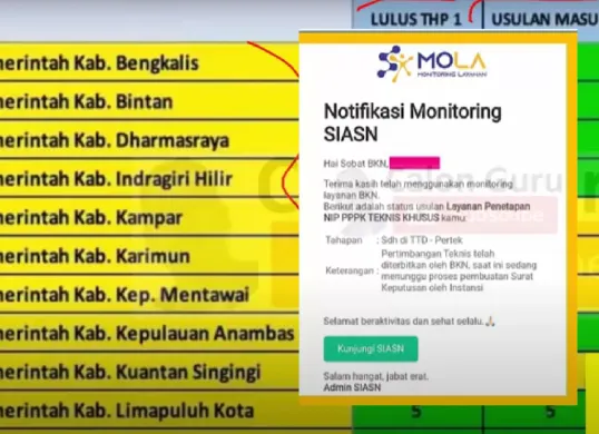 Notifikasi Mola BKN: Pertimbangan teknis sudah ditandatangani secara digital. Tinggal menunggu penyerahan SK P3K! (Sumber: YouTube/@Calon Guru)