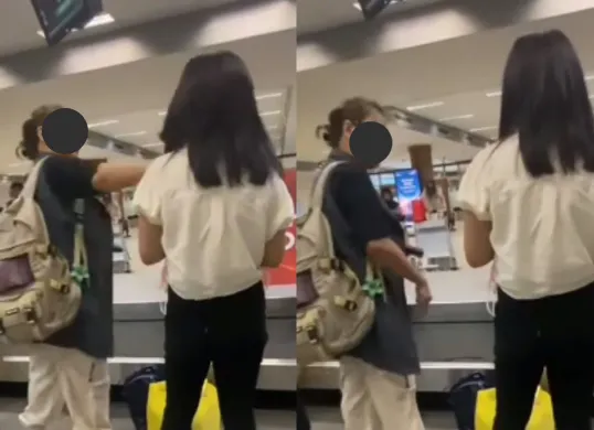 Tindakan seorang ibu memukul terduga anak perempuannya di Bandara Lombok. (Sumber: Tangkap Layar Instagram/@medsos_rame)