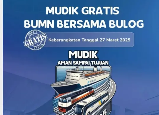 Poster program mudik gratis 2025 bersama BUMN Perum BULOG. (Sumber: Instagram/informasimudik)