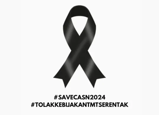 Simbol pita hitam dengan tagar Save CASN 2024 menggema sebagai bentuk penolakan terhadap kebijakan penundaan CASN dan PPPK 2024. (Sumber: X/@tias_siswanti)