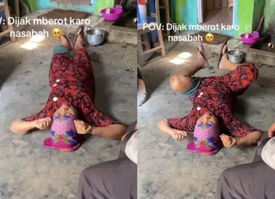 Seorang ibu-ibu di Banyuwangi pura-pura kesurupan saat ditagih utang oleh bank keliling. (Sumber: Tangkap Layar Instagram/@mood.jakarta)