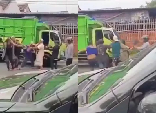 Momen sopir truk di Banyuwangi menjadi korban pengeroyokan oleh sejumlah pengamen jalanan. (Sumber: Tangkap Layar X/@Pai_Ca1)