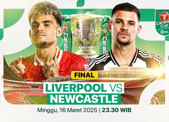 Prediksi susunan pemain dan info live streaming Liverpool vs Newcastle di final Carabao Cup 2025. (Sumber: Vidio)