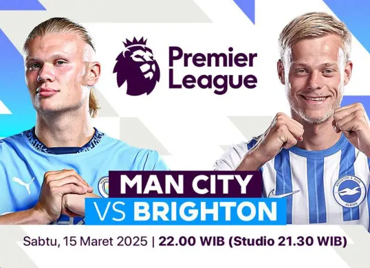 Link live streaming Manchester City vs Brighton, Sabtu, 15 Maret 2025. (Sumber: Vidio)