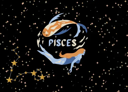 Ilutrasi lambang Pisces di ramalan zodiak cinta hari ini. (Sumber: Canva/Syifa Luthfiyah)