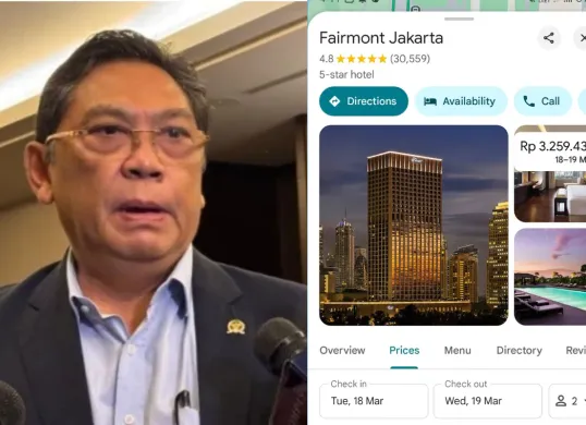 Hotel Fairmont Jakarta, lokasi rapat revisi UU TNI yang menuai kritik masyarakat. (Sumber: X/radyacaturs1)