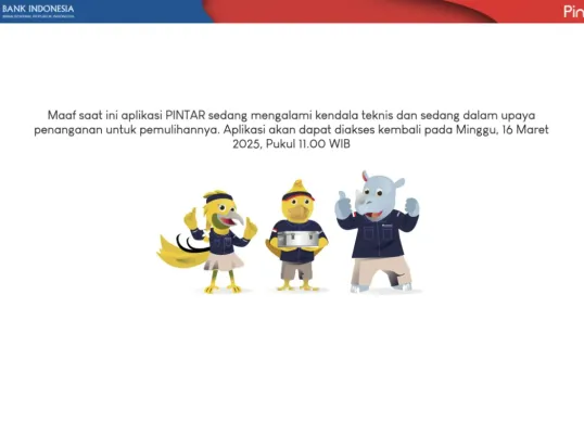 Tampilan error pada aplikasi PINTAR BI saat masyarakat mencoba mengakses layanan penukaran uang baru. (Sumber: Aplikasi PINTAR BI)