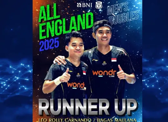 Wakil ganda putra Indonesia Leo dan Bagas berhasil juara 2 di turnamen Super 1000 All England 2025. (IG badminton.ina)