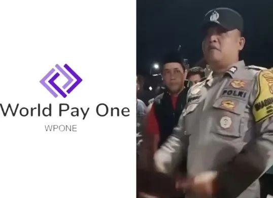 Polisi menengahi keramaian warga yang merasa dirugikan oleh aplikasi investasi Wpone. (Sumber: Facebook/WPONE INDONESIA)