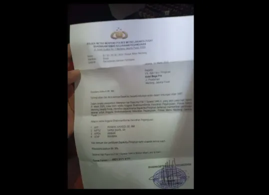 Viral beredar surat permohonan bantuan THR untuk anggota Polsek Metro Menteng Jakarta Pusat kepada para pengusaha. (Sumber: Capture threads oposan.62)