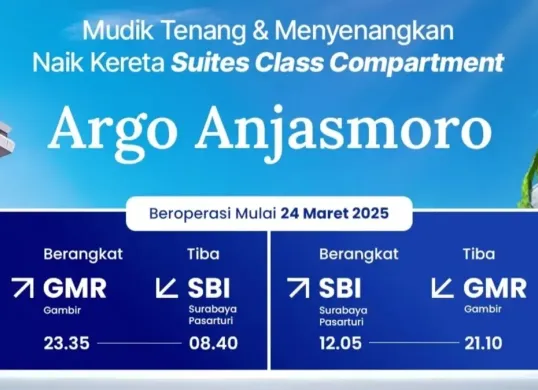 Mudik pakai kereta api Argo Anjasmoro Jakarta-Surabaya sudah mulai beroperasi besok, Senin 24 Maret 2025. (KAI)