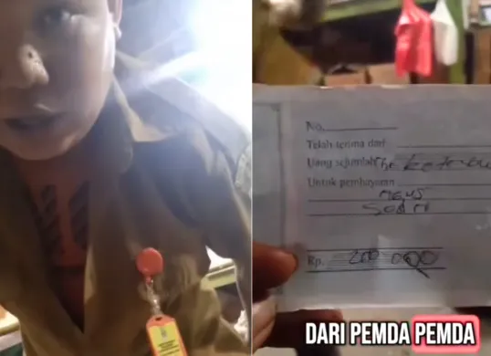 Aksi pemerasan oleh pria berseragam Dinas Pemerintah Kabupaten Bekasi meminta THR Rp200 ribu kepada para pedagang. (Sumber: Tangkap Layar Instagram/@mood.jakarta)