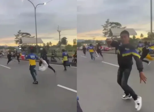 Sekelompok orang diduga anggota geng motor mengamuk di jalanan wilayah Sukabumi, Jawa Barat. (Sumber: Tangkap Layar Instagram/@funnelmedia)