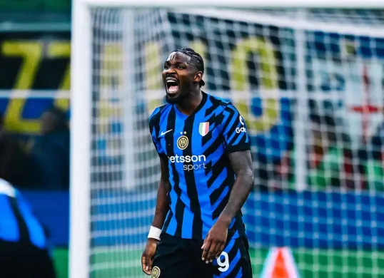 Marcus Thuram mencetak sejarah di Liga Champions dengan gol kilat ke gawang Barcelona di semifinal Liga Champions, Kamis, 1 Mei 2025. (Sumber: @thuram)