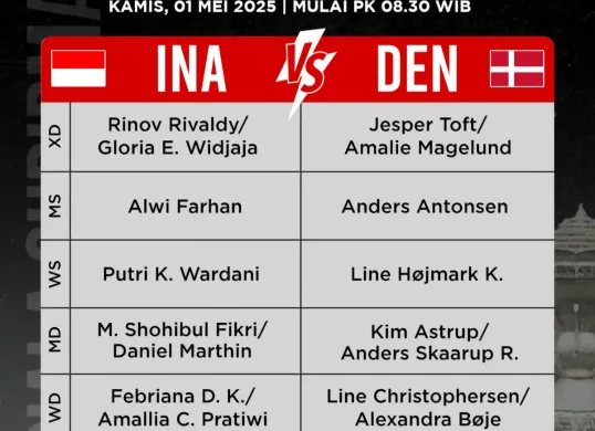 Jadwal Piala Sudirman 2025, Kamis, 1 Mei 2025. (Sumber: PB Djarum)