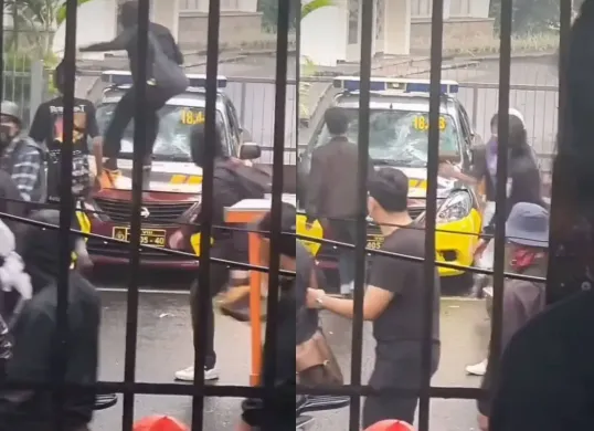 Viral massa demo Hari Buruh terekam tengah merusak mobil polisi di Bandung pada Kamis, 1 Mei 2025. (Sumber: Tangkap layar Instagram/@medsoszone)