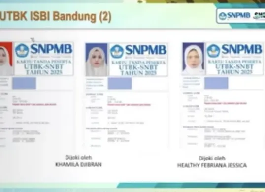 Beberapa kartu peserta UTBK 2025 dengan wajah serupa namun identitas berbeda viral di media sosial, memicu dugaan praktik joki seleksi perguruan tinggi. (Sumber: X/@jongufisip)