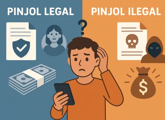 Ilustrasi perbedaan antara pinjol legal vs pinjol ilegal. (Sumber: ChatGPT)