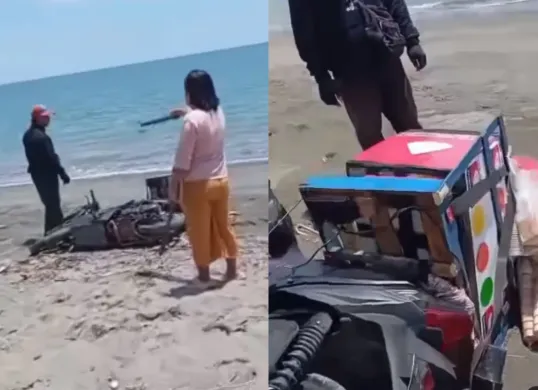 Penjual es krim diusir dan dirusak dagangannya oleh seorang ibu-ibu yang mengaku sebagai pengelola pantai Lolak. (Sumber: Tangkap Layar Instagram/@funnelmedia)