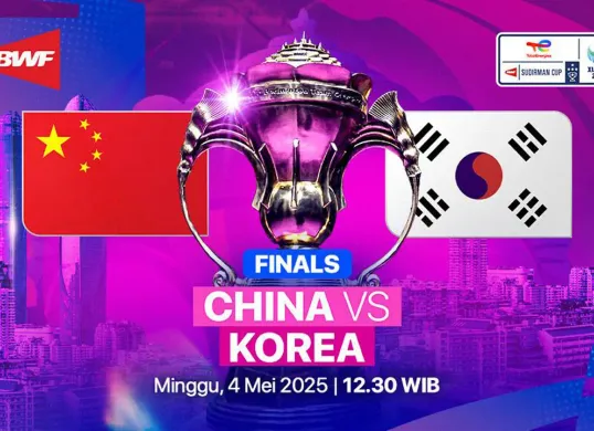 Link live streaming final Sudirman Cup 2025 China vs Korea Selatan. (Sumber: Vidio)