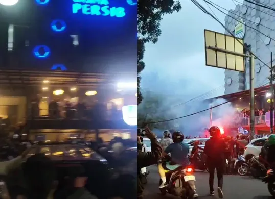 Tangkap layar video bobotoh memenuhi kawasan Graha Persib di Jalan Sulanjana, Kota Bandung, setelah Maung Bandung dipastikan juara Liga 1 2024-25.