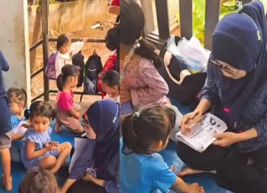 Kolase Foto - Lilia, satu-satunya guru yang telah puluhan tahun menjadi pengajar bagi anak-anak tak mampu di kawasan TPU Bintaro, Pesanggrahan, Sekolah Rumah Luminare Rempoa. (Sumber: TikTok/harjantohalim88/Poskota/Fani Ferdiansyah)