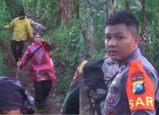 Dua oknum polisi diduga intimidasi jurnalis saat peliputan proses evakuasi jasad pendaki di Gunung Saeng. (Sumber: Tangkap Layar Instagram/@medsos_rame)