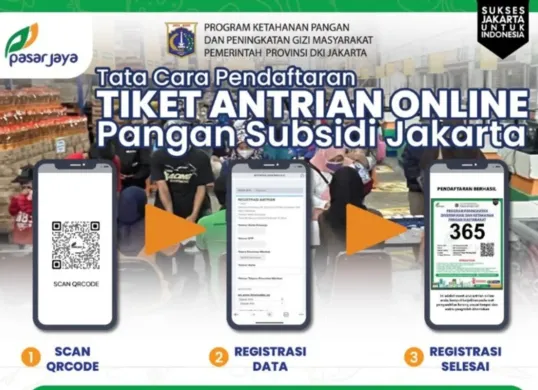 Antrian ots KJP Pasar Jaya untuk dapat sembako murah. (Sumber: Website/Pasar Jaya)