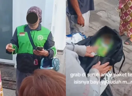 Driver ojol mengantar order paket berisikan mayat bayi di Kota Medan. (Sumber: Tangkap Layar Instagram/@medsoszone)