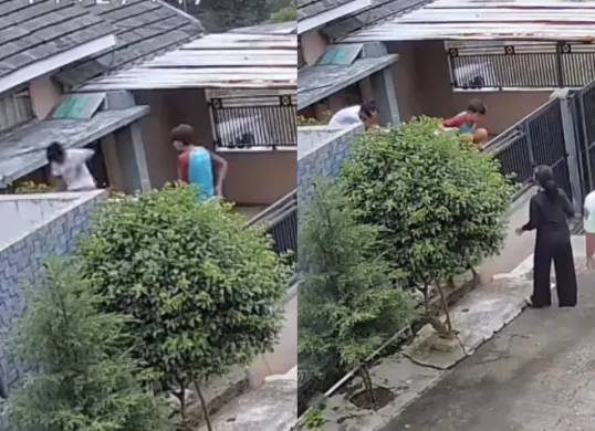 Momen dua anak diserang kawanan tawon di Bandung. (Sumber: Tangkap Layar Instagram/@medsoszone)