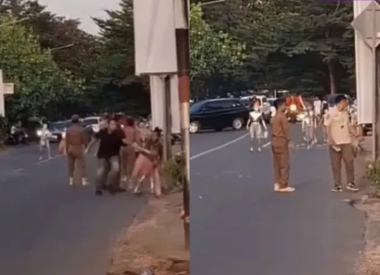 Momen sejumlah petugas Satpol PP di Makassar diserang oleh manusia silver menggunakan batu hingga busur. (Sumber: Tangkap Layar Instagram/@funnelmedia)