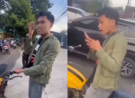 Seorang pengendara motor mengaku anak pensiunan polisi saat diberhentikan polantas di Maros. (Sumber: Tangkap Layar Instagram/@medsoszone)