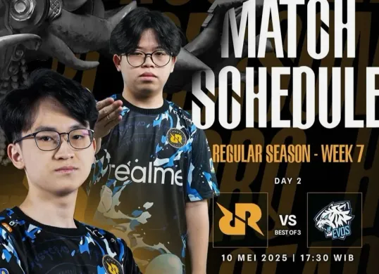 Jadwal MPL Indonesia season 15 mempertemukan tim Evos vs RRQ Hoshi hari ini Sabtu 10 Mei 2025. (IG RRQ)