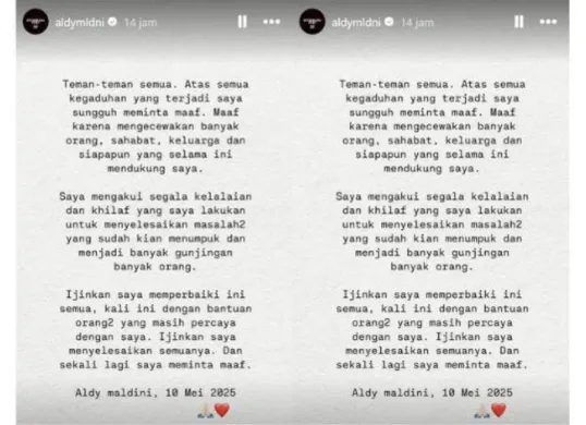 Aldy maldini akan bertanggung jawab (Sumber: Instagram/@aldymldni)