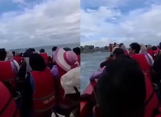 Ilustrasi. Viral detik-detik kepanikan penumpang kapal wisata di Pantai Malabero Bengkulu sebelum tenggelam hingga menewaskan 7 penumpang, diduga lantaran kapasitas terlalu banyak. (Sumber: Tangkap layar Instagram/@medsoszone)
