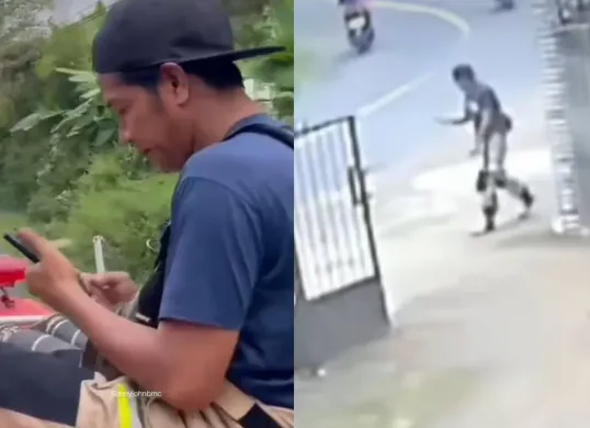 Beredar video petugas Damkar terjatuh dari truk saat menuju lokasi kebakaran rumah di Desa Tumbrep, Kecamatan Bandar, Kabupaten Batang hingga viral di media sosial. (Sumber: Tangkap layar Instagram/@medsoszone)