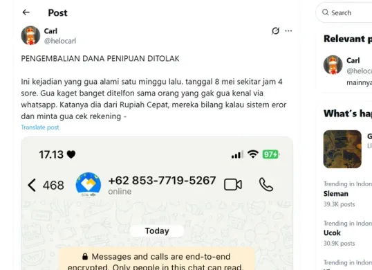 Unggahan viral dugaan penyalahgunaan data pribadi aplikasi pinjol Rupiah cepat. (Sumber: X/helocarl)