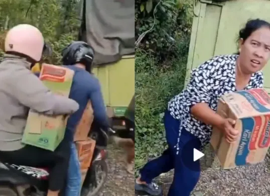 Aksi penjarahan warga terhadap truk yang mengalami kecelakaan tunggal. (Sumber: Tangkap Layar X/@dhemit_is_back)
