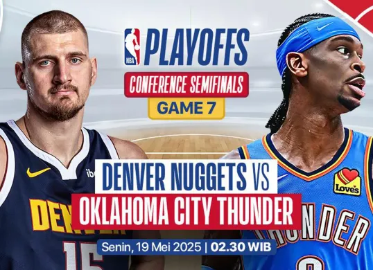 Link live streaming Oklahoma City Thunder vs Denver Nuggets di semifinal wilayah barat playoff NBA 2025. (Sumber: Vidio)