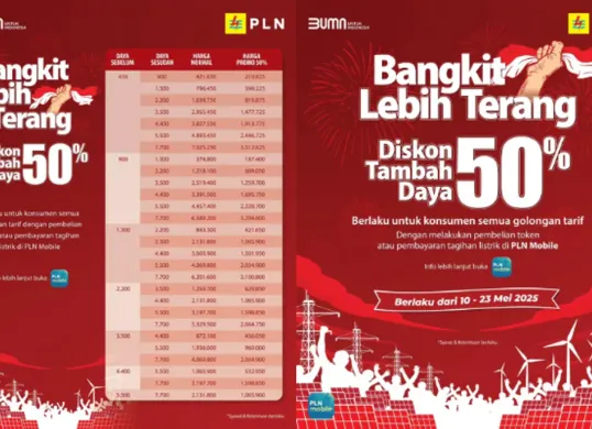 Tambah daya listrik PLN diskon 50 persen. Segera ajukan sebelum 23 Mei 2025 melalui aplikasi PLN Mobile. (Sumber: Instagram/@pln_id)