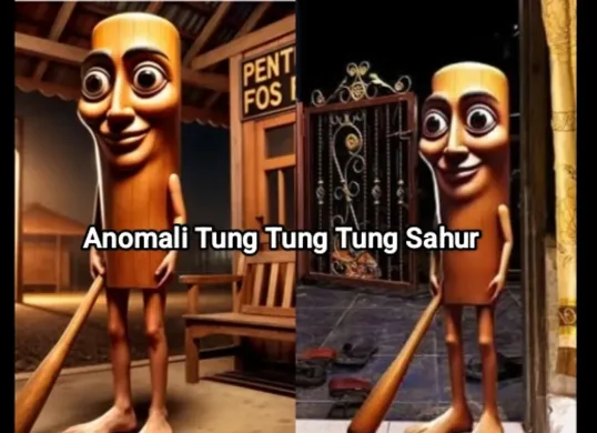 Ilustrasi anomali Tung Tung Tung Sahur yang viral di media sosial. (Sumber: Facebook)