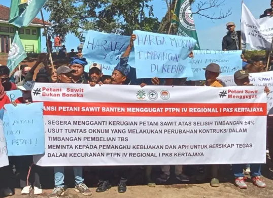 Ratusan petani sawit di Kecamatan Banjarsari, Kabupaten Lebak, saat melakukan aksi demo, Senin, 19 Mei 2025. (Sumber: Dok. Apkasindo Banten)