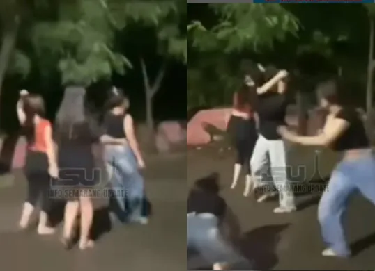 Dua kelompok wanita terlibat perkelahian di Semarang. (Sumber: Tangkap Layar Instagram/@info_semarang_update)