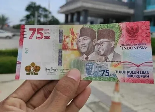 Uang pecahan Rp75.000 edisi khusus HUT ke-75 Kemerdekaan RI yang dirilis Bank Indonesia tahun 2020. Kini menjadi buruan kolektor karena nilai historis dan visualnya yang khas. (Sumber: Pinterest)